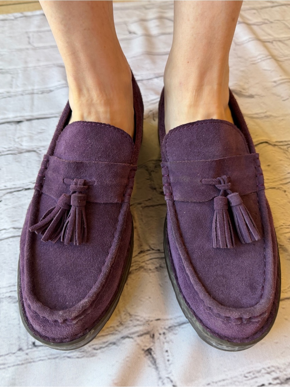 Born Purple Suede Loafers Chunky Sole Tassles Womens 8.5 Academia Preppy Funky - Picture 2 of 9
